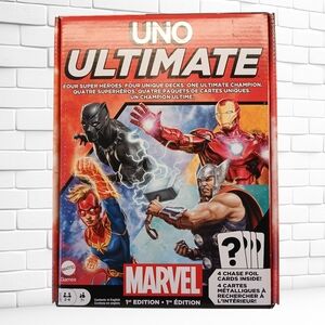 Marvel Uno Ultimate Game   by Mattel; 4 Super Heroes & 4 Unique Decks,NIB,1st Ed